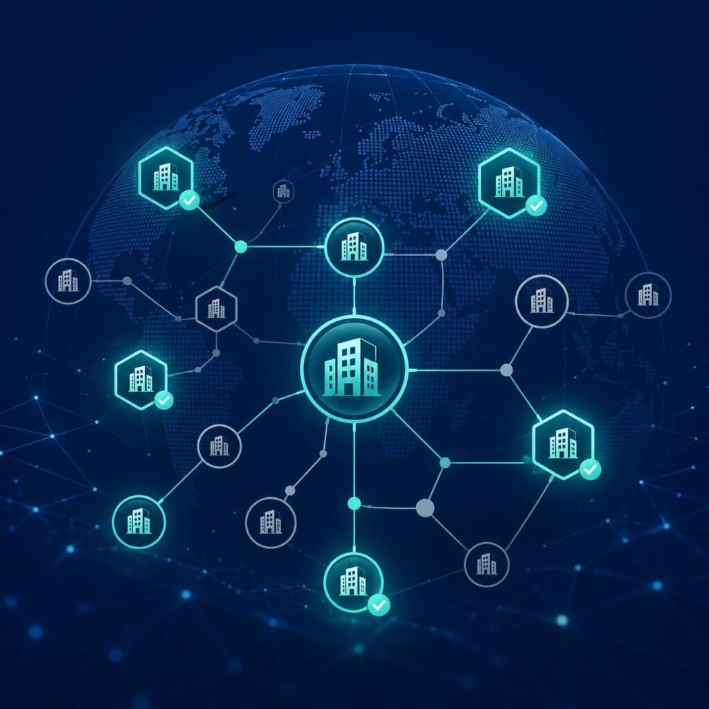 Red global de entidades legales verificadas y no verificadas que ilustra el proceso KYB utilizando códigos LEI