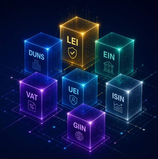 Comparación de identificadores comerciales: LEI, ISIN, DUNS, EIN y número de IVA explicados